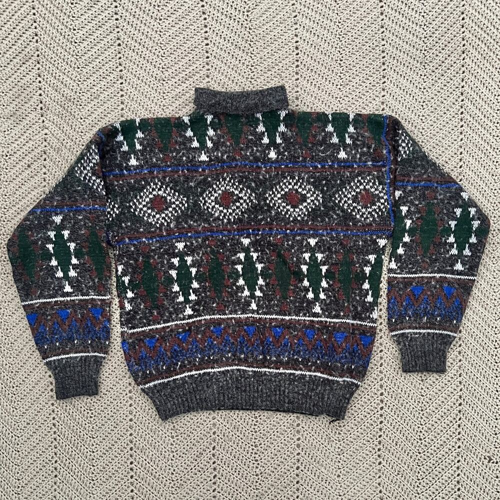 Vintage 90s Italian Diamond Pattern‎ Grandpa Sweater Wool Blend - Size Medium - Picture 5 of 5